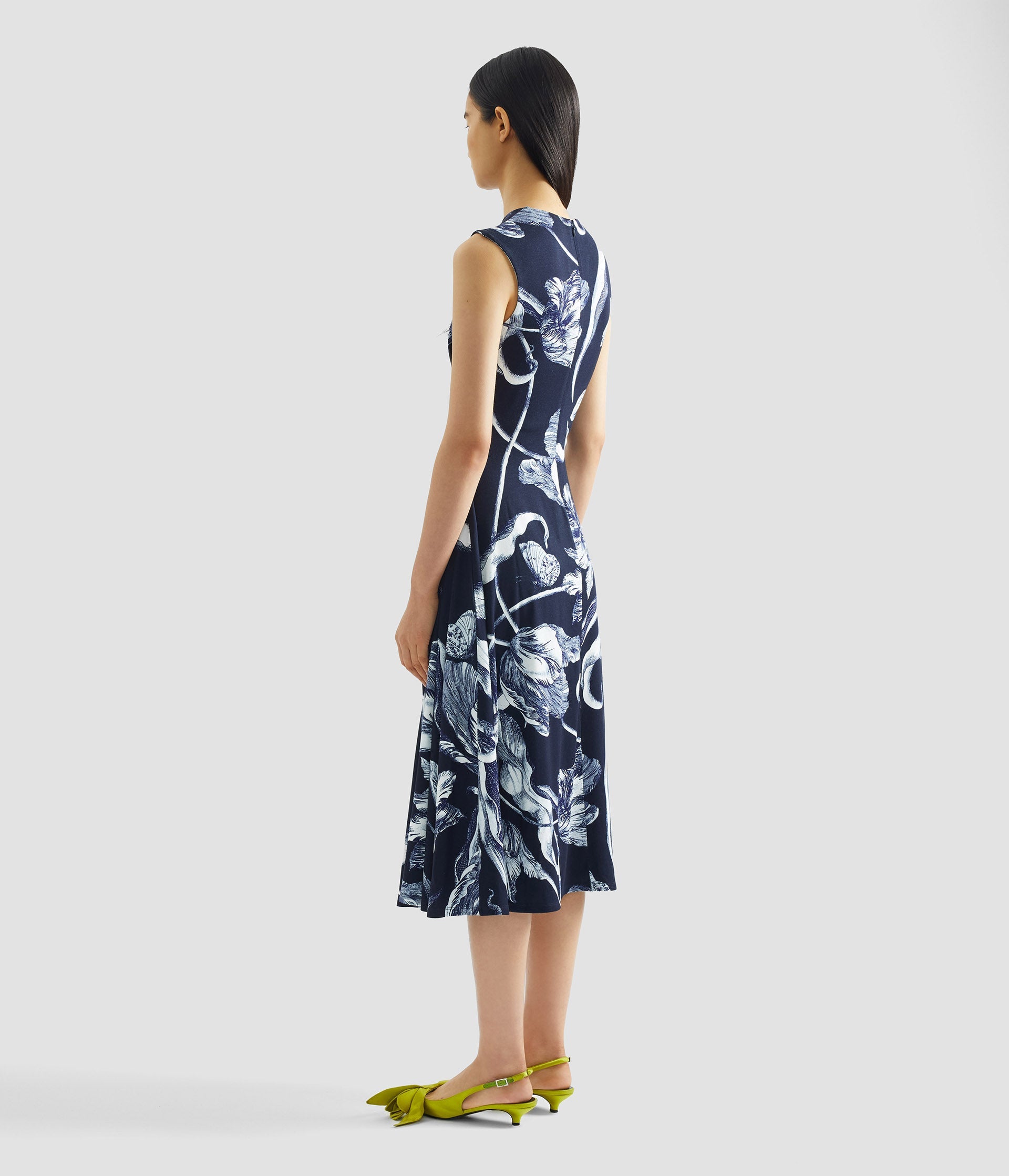 Floral Print Ponte Jersey Sleeveless Midi Dress