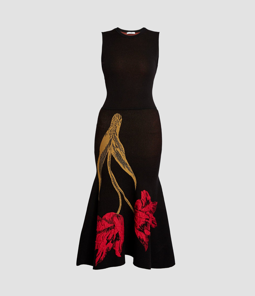 Floral Jacquard Sleeveless Knit Dress