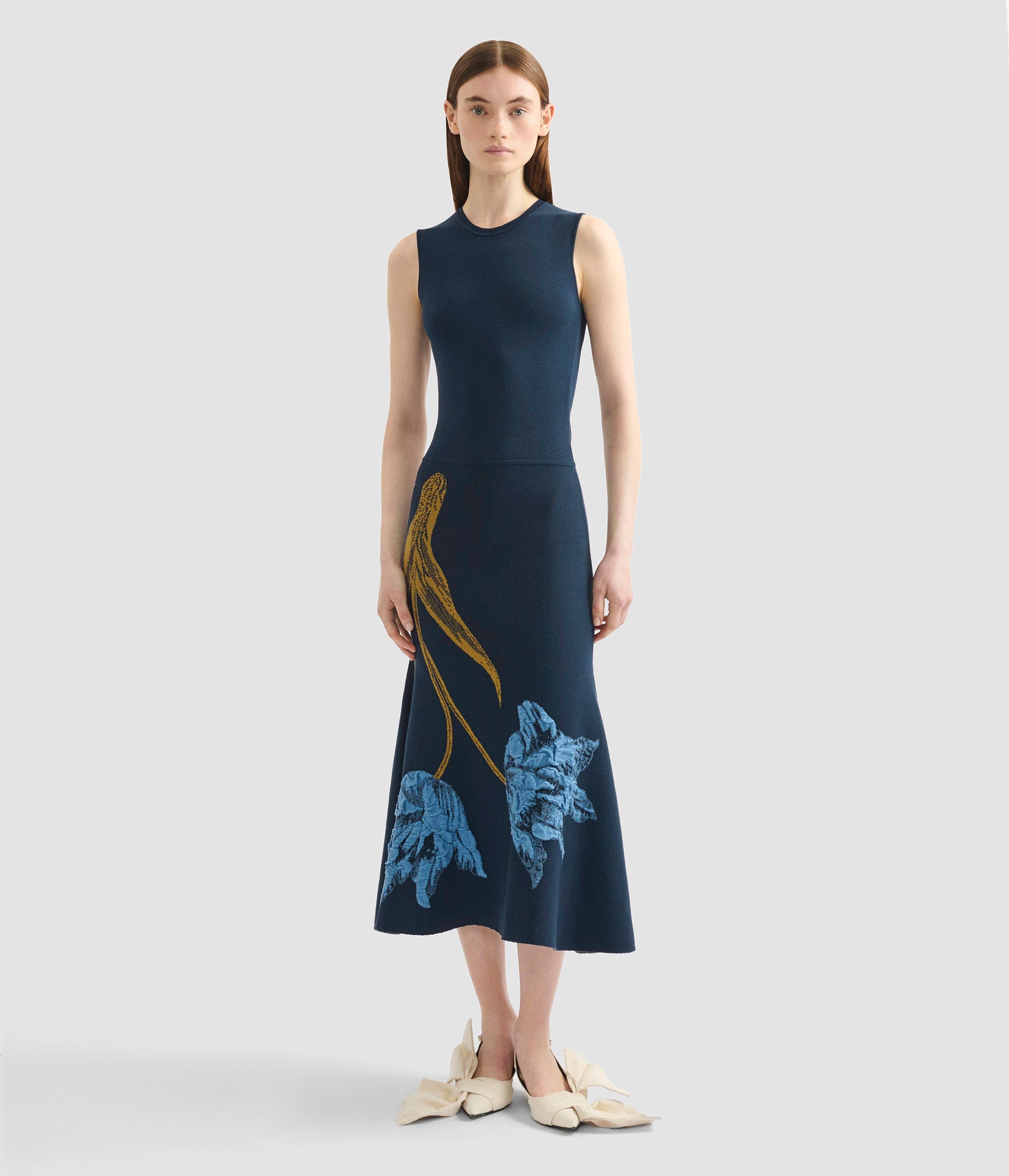 Floral Jacquard Sleeveless Knit Dress