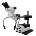 8X-50X Widefield Zoom Stereo Microscope, Binocular, Single Arm Boom Stand + Halogen Fiber Optic Illuminator, SKU SZ02030422, three quarter front view