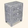 Mother of Pearl Inlay Floral Design With 3 Drawers Bedside Table , Mother of Pearl Inlay Floral Design Nightstand Table , Mother of Pearl Inlay Storage, Bedroom Furniture - Hansa Handicraft
