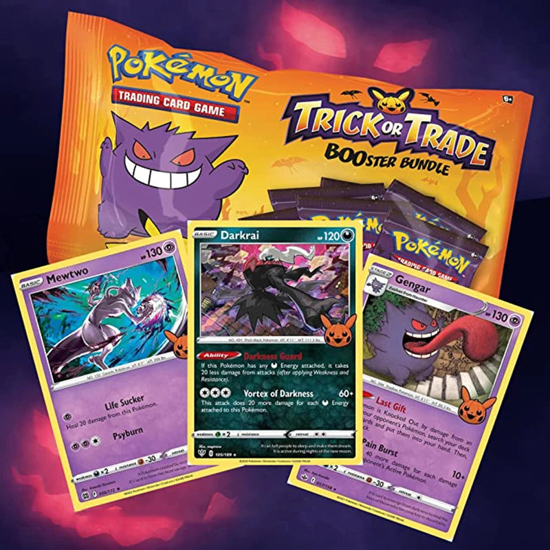 Original Pokemon Card Halloween Trick or Trade Booster Bundle Gengar  pokemon TCG Limited Collection card Child Party Board Game