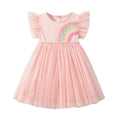 Girls Embroidered Cartoon Rainbow Mesh Dress