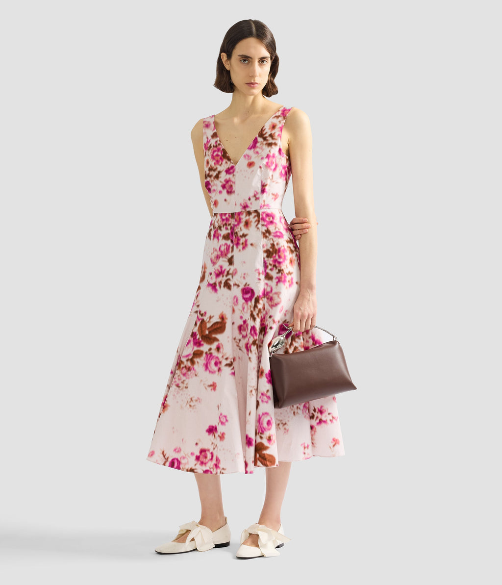 Floral Print Cotton Fit And Flared Midi Dress