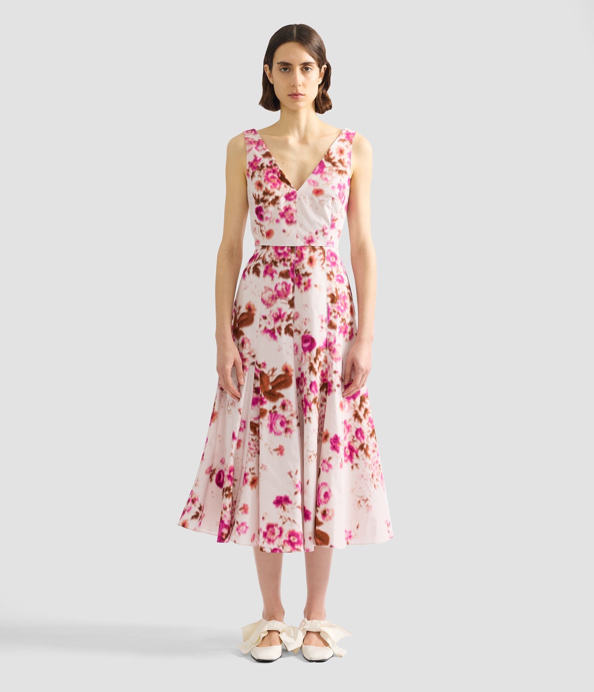 Floral Print Cotton Fit And Flared Midi Dress