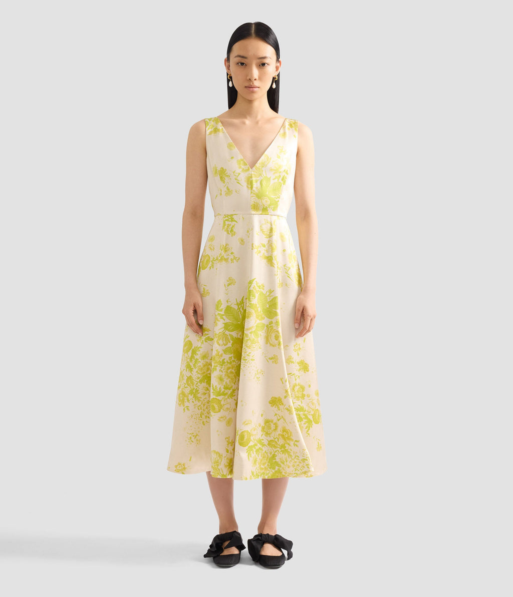 Floral Print Duchess Fit And Flared Dress