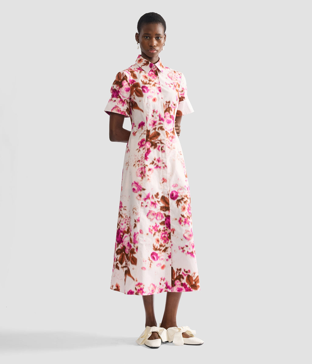 Floral Print Cotton Midi Shirt Dress