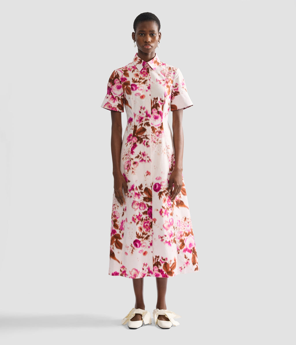 Floral Print Cotton Midi Shirt Dress