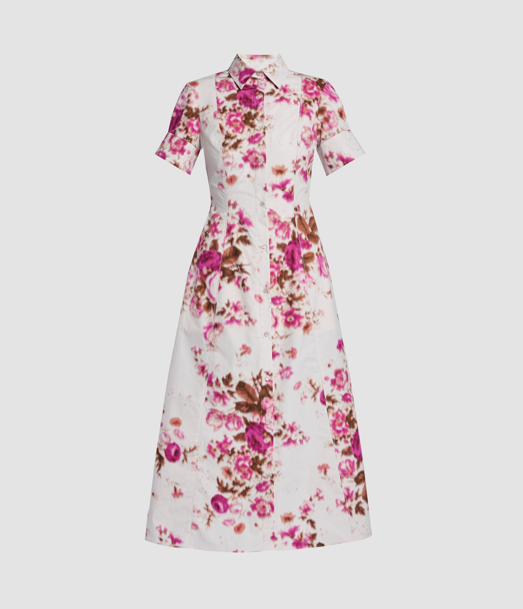 Floral Print Cotton Midi Shirt Dress