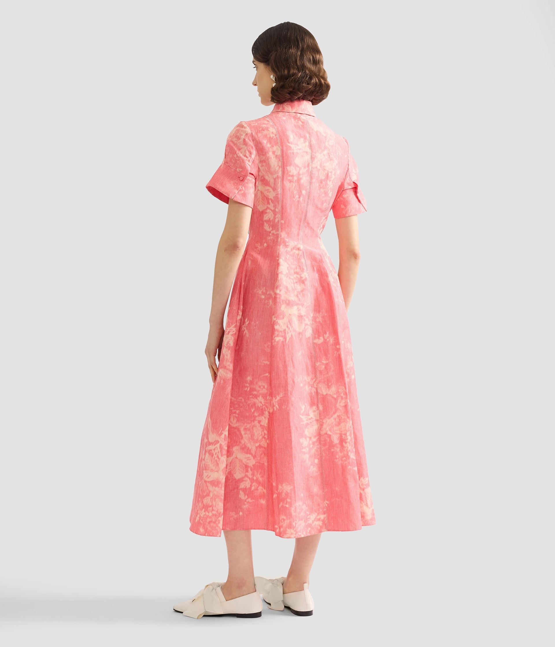 Floral Print Linen Chine Midi Shirt Dress