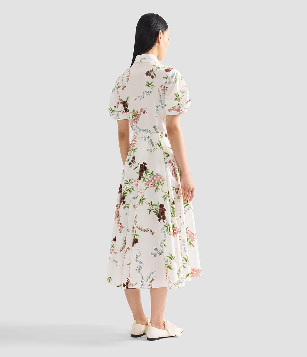Floral Print Cotton Midi Shirt Dress