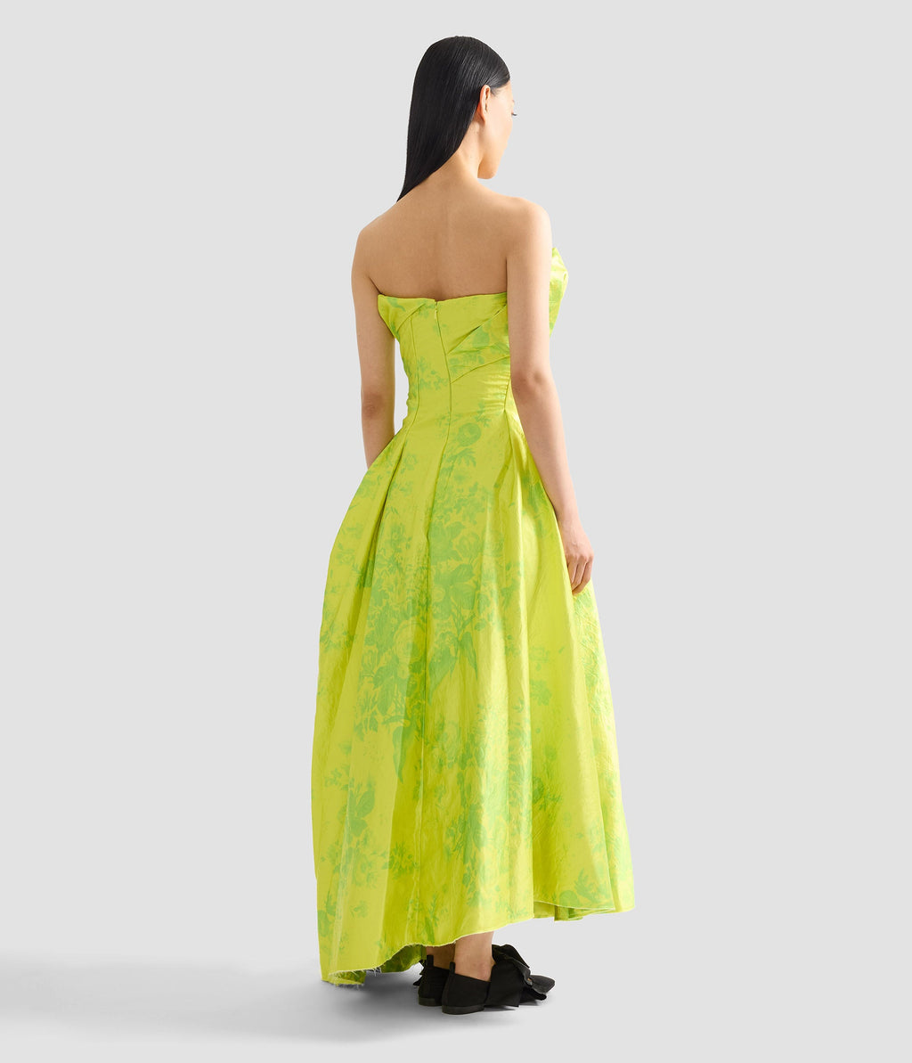 Floral Print Textured Satin Cloud Midi Dress