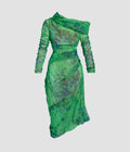 Floral Print Organza Cloque Draped Midi Dress