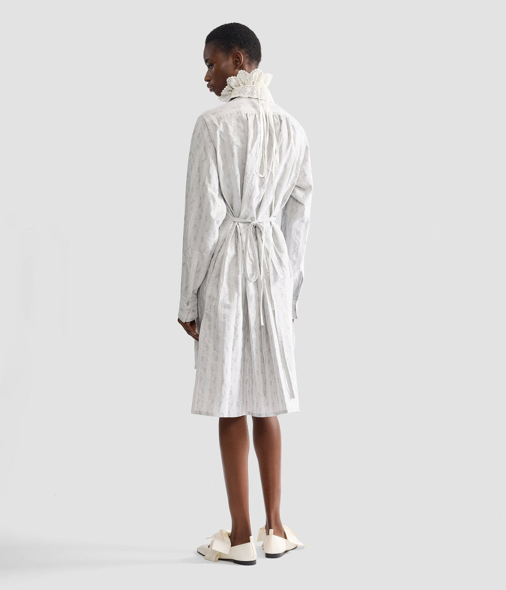 Ditsy Cotton Stripe Long Sleeve Mini Shirt Dress