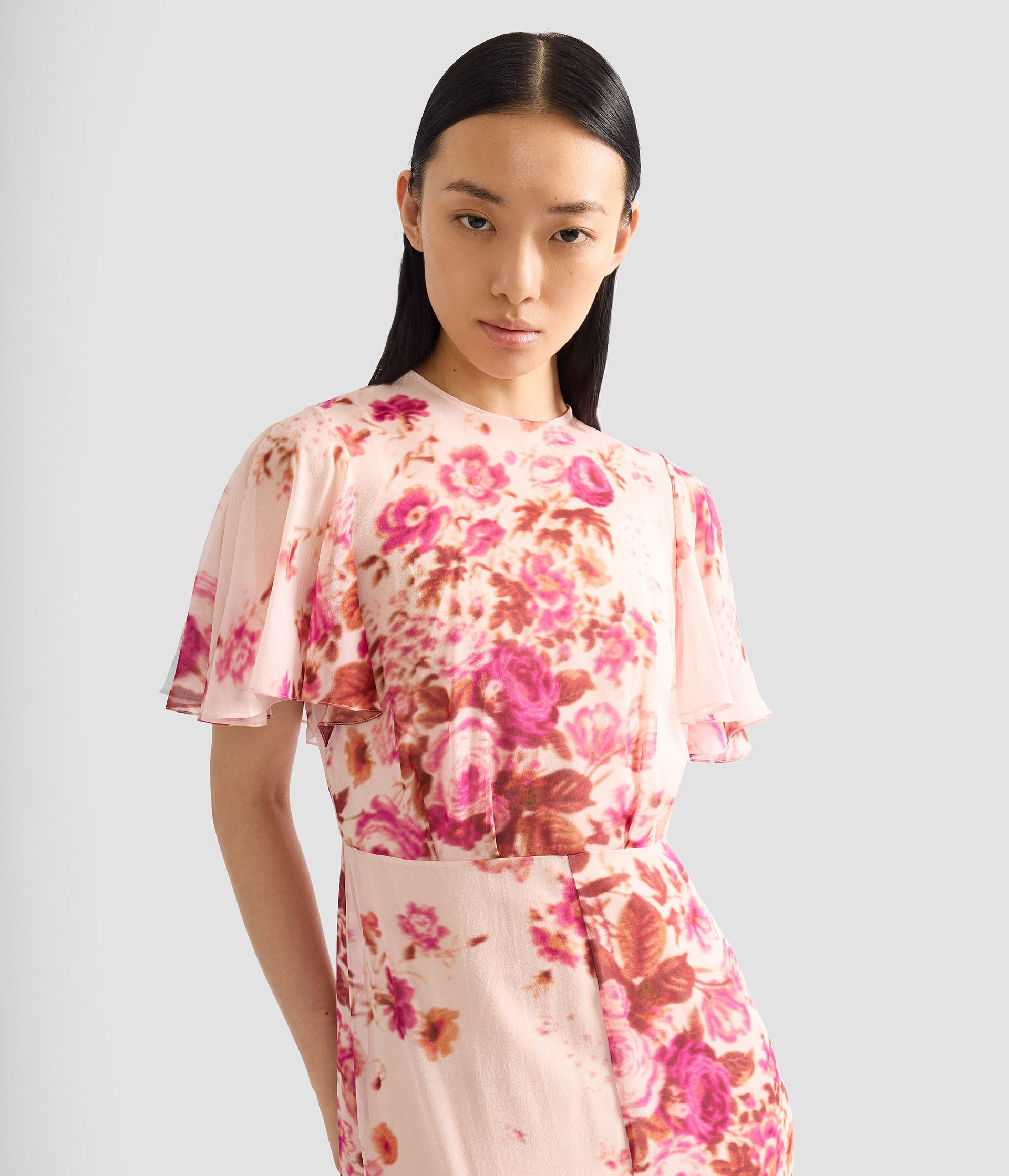 Floral Print Silk Voile Fit And Flared Midi Dress