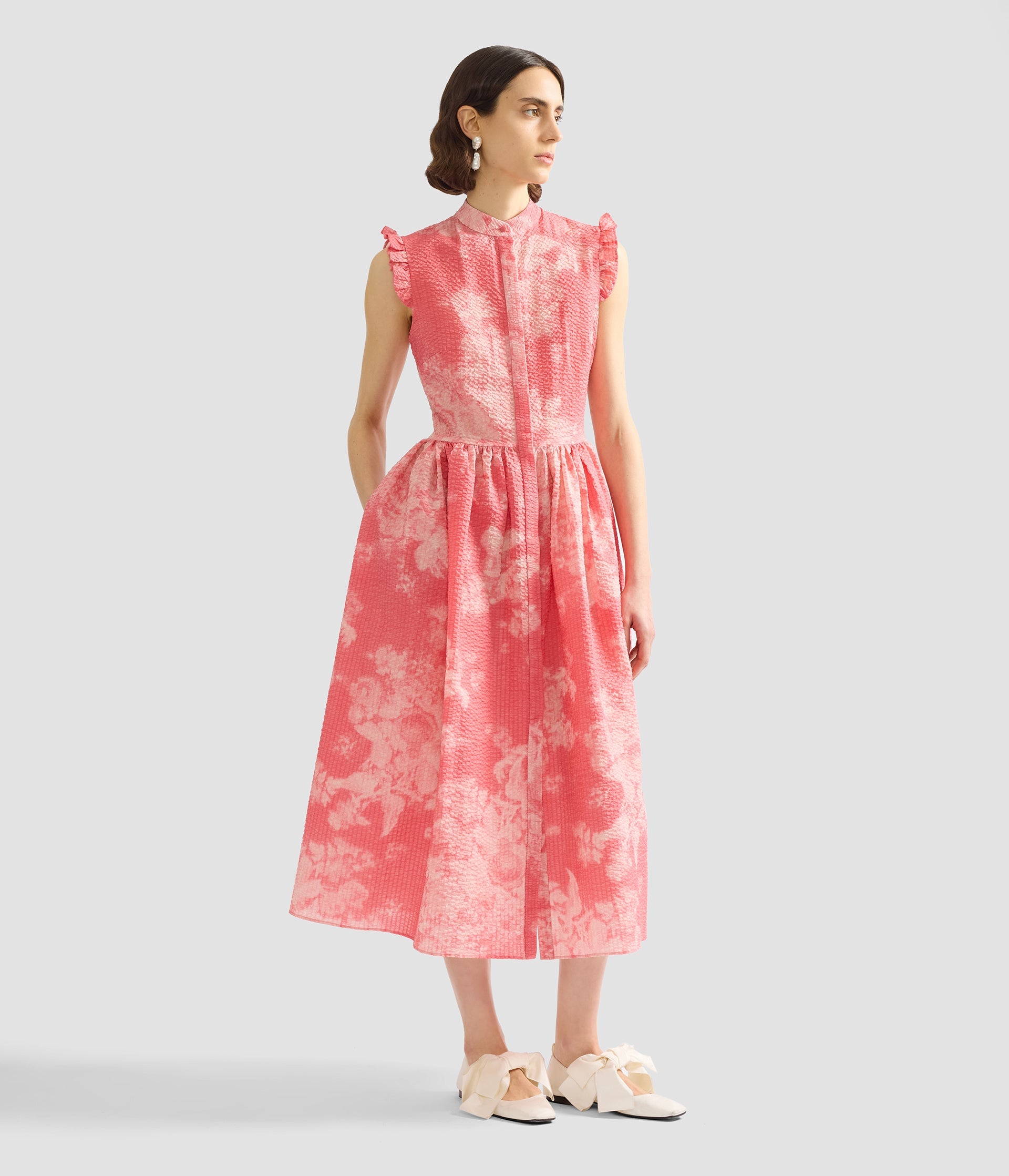 Floral Print Cotton Fit And Flared Midi Dress