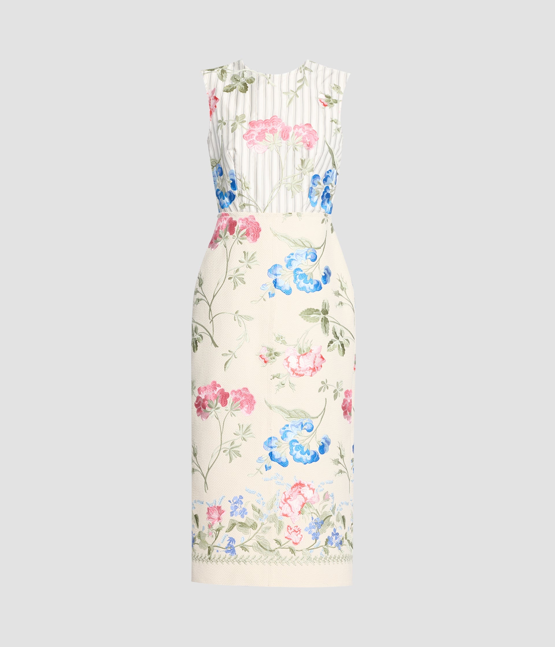 Embroidered Cotton Twill Pencil Midi Dress