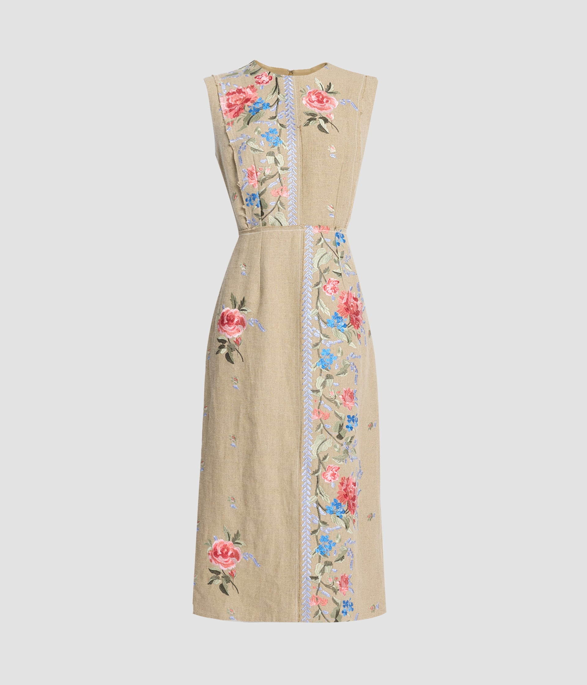 Embroidered Linen Pencil Dress