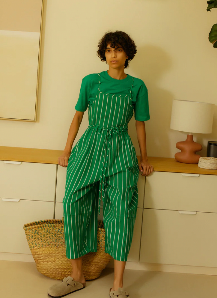 Tomasin Overalls, Green Stripe