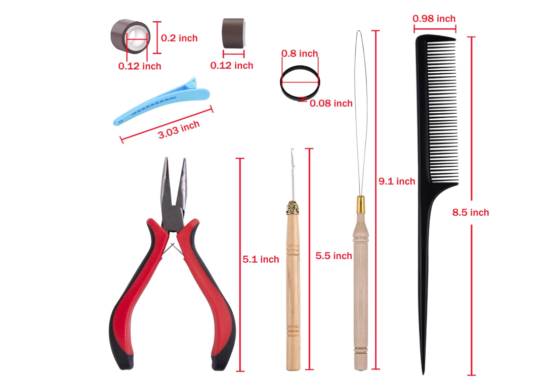 Hair extension placement and removal pliers + needles + micro rings