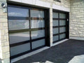 9 X 8 Full View Modern Garage Door With Matte Black Finish With Frosted Glass - nickkys garage doors