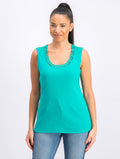 Karen Scott Top Feminino com Acabamento em Tachas e Gola Escada Verde Tamanho XXG