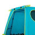 The TP Toys TP Explorer Replacement Den, shown in blue with yellow trim, features an open entrance and a round side window—perfect as a new den for your Explorer climbing frame.