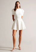 Ted Baker Velvey Puff Sleeve White Dress, Medium