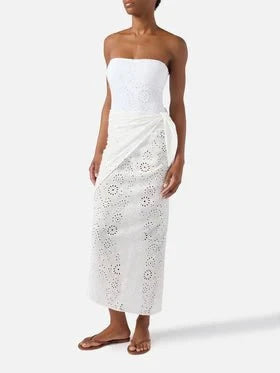 Gonna pareo lunga in pizzo sangallo bianco - YES SHOPBeachwearMC2 SAINT BARTHOAS001/08905L-Taglia unica