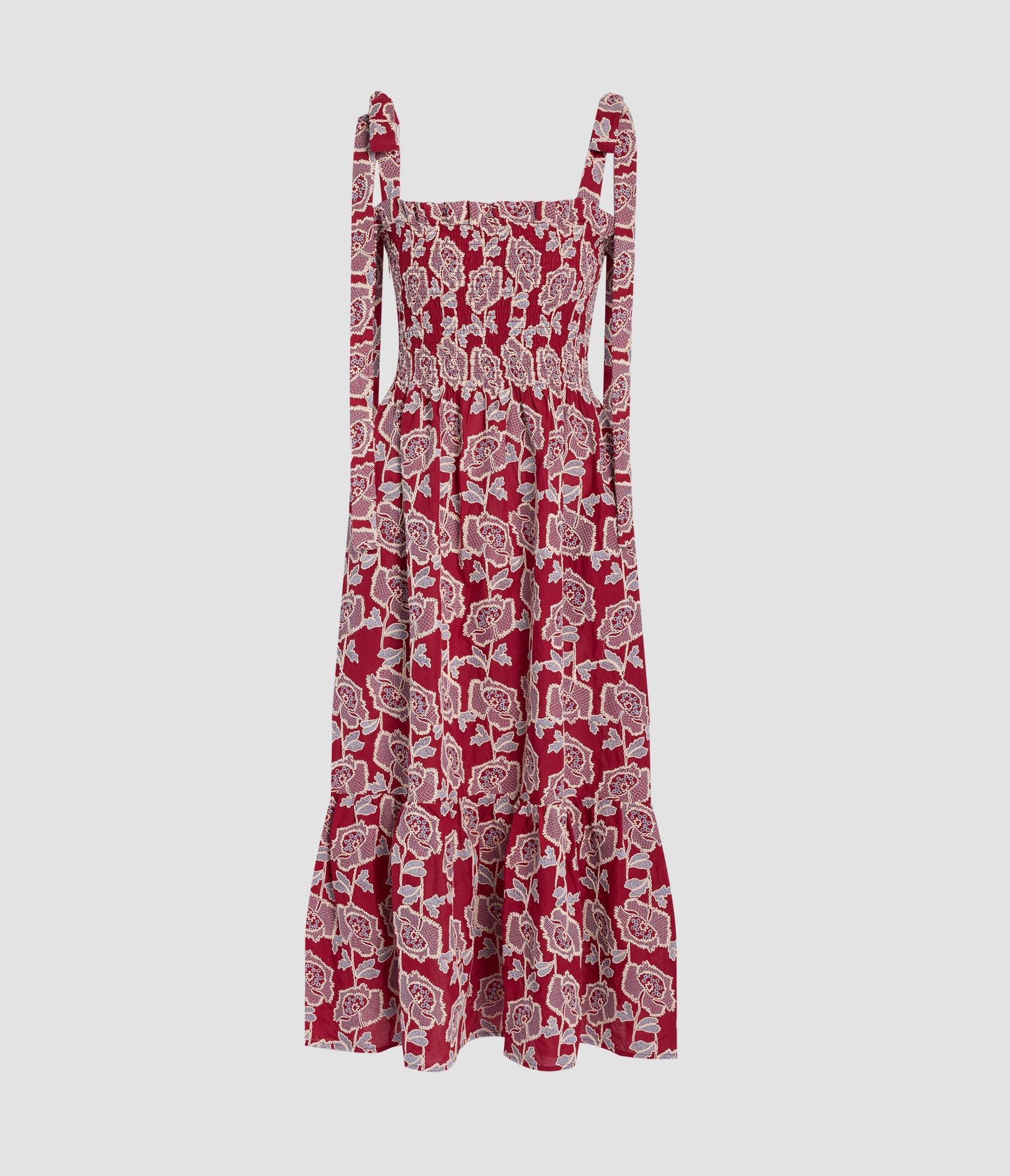 Floral Embroidered Cotton Sleeveless Midi Dress