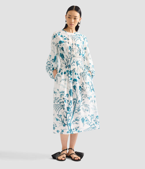 Botanical Print Cotton Linen Midi Dress