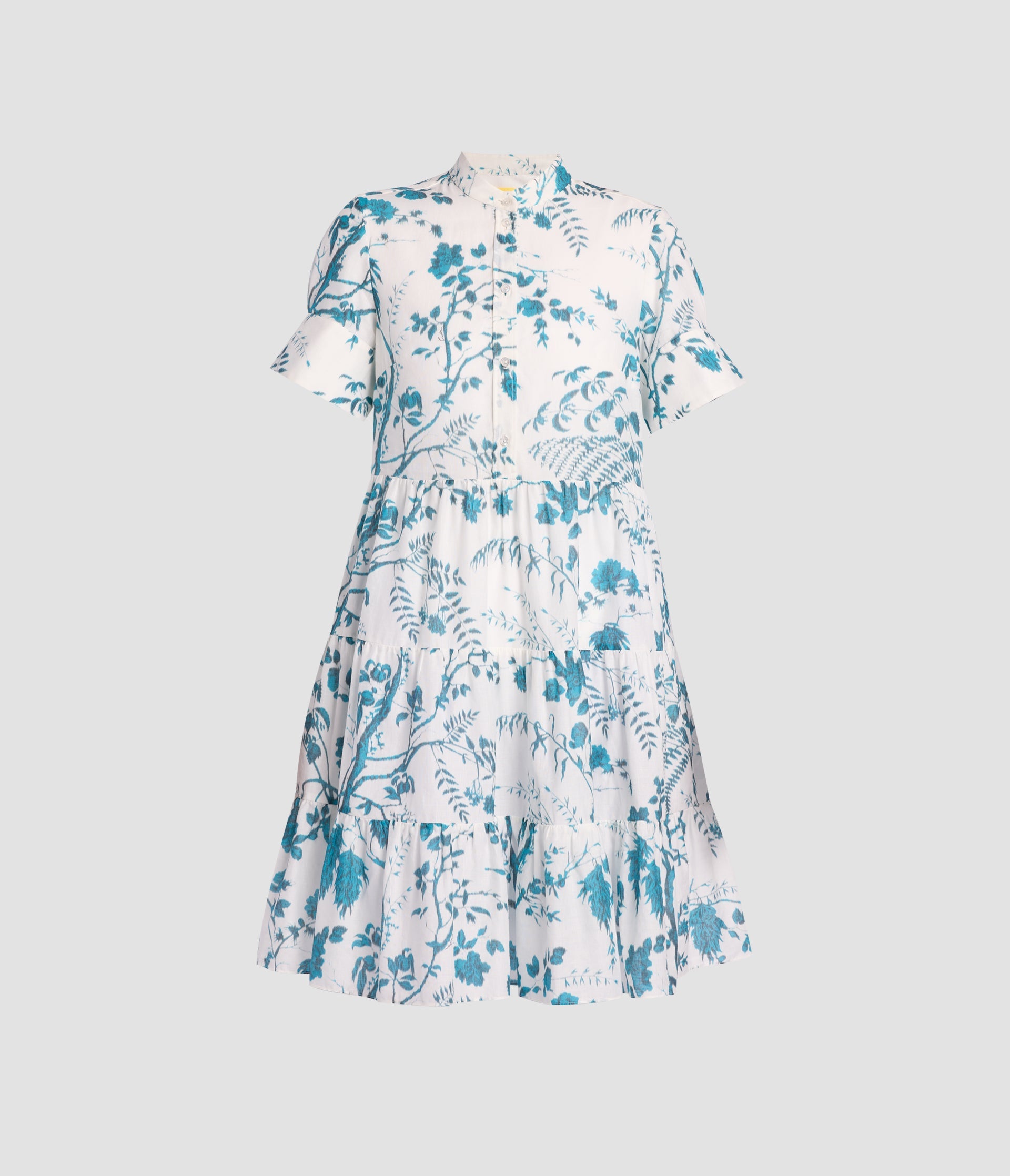 Botanical Print Cotton Linen Tiered Mini Dress