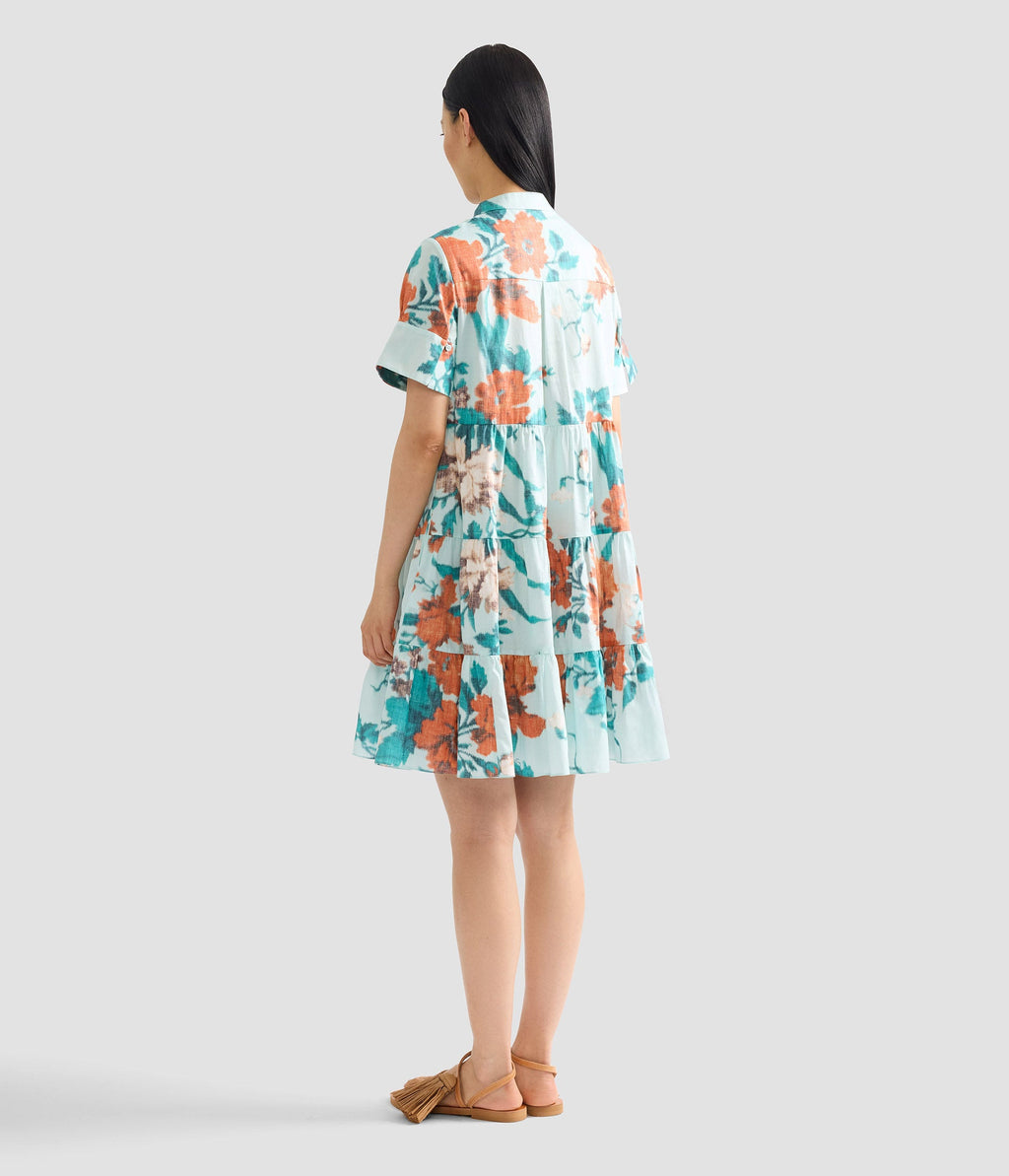 Floral Print Cotton Tiered Mini Dress