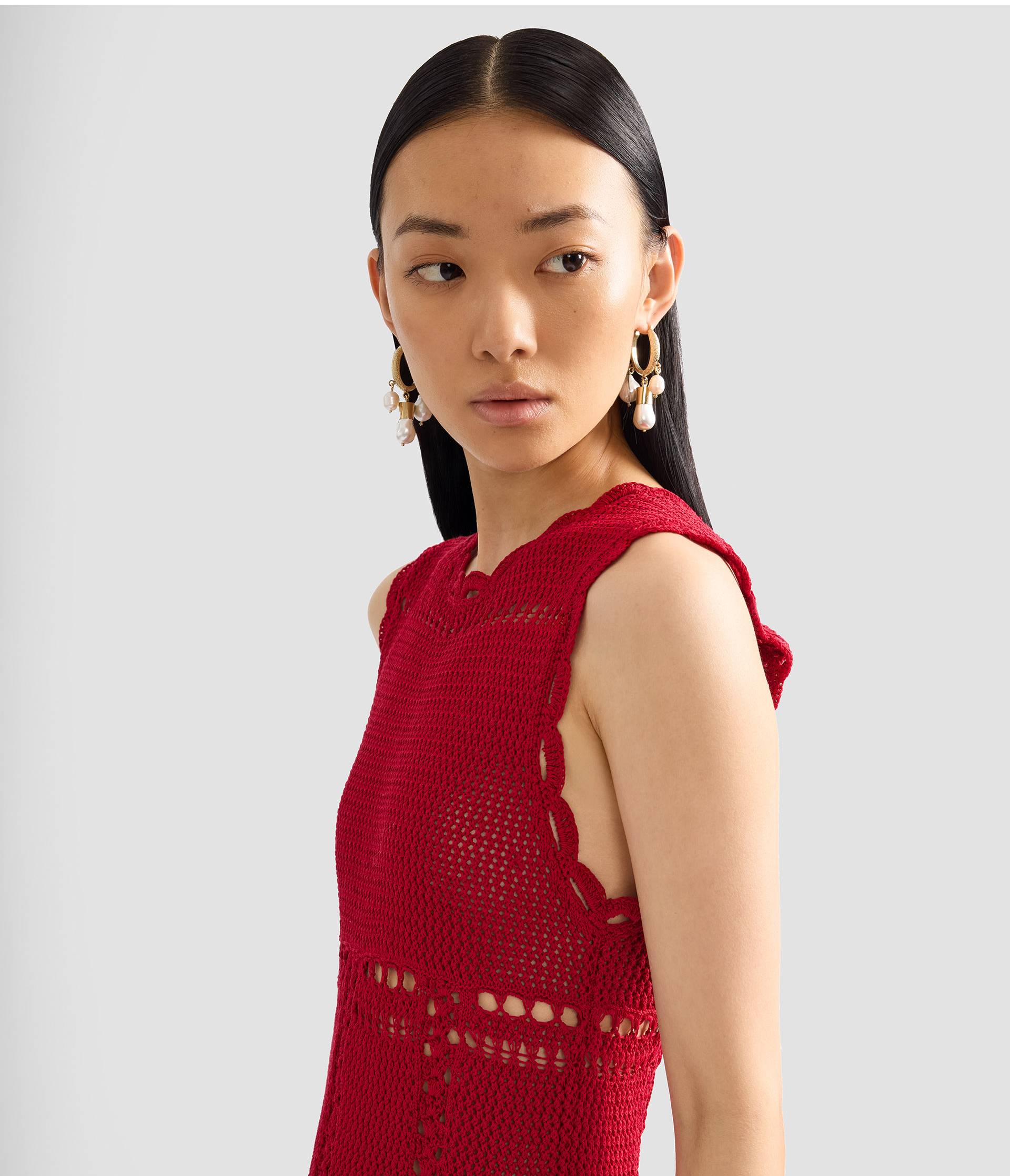 Cotton Crochet Flared Midi Dress