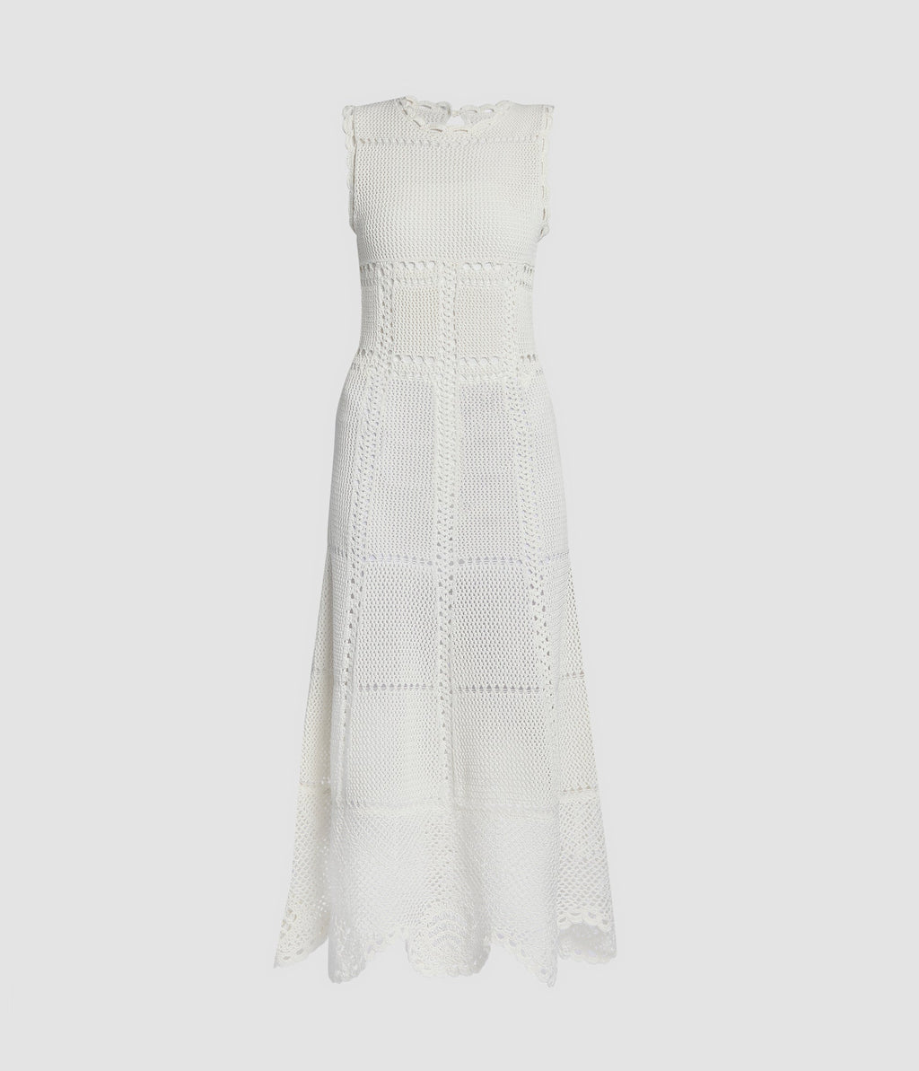Cotton Crochet Flared Midi Dress