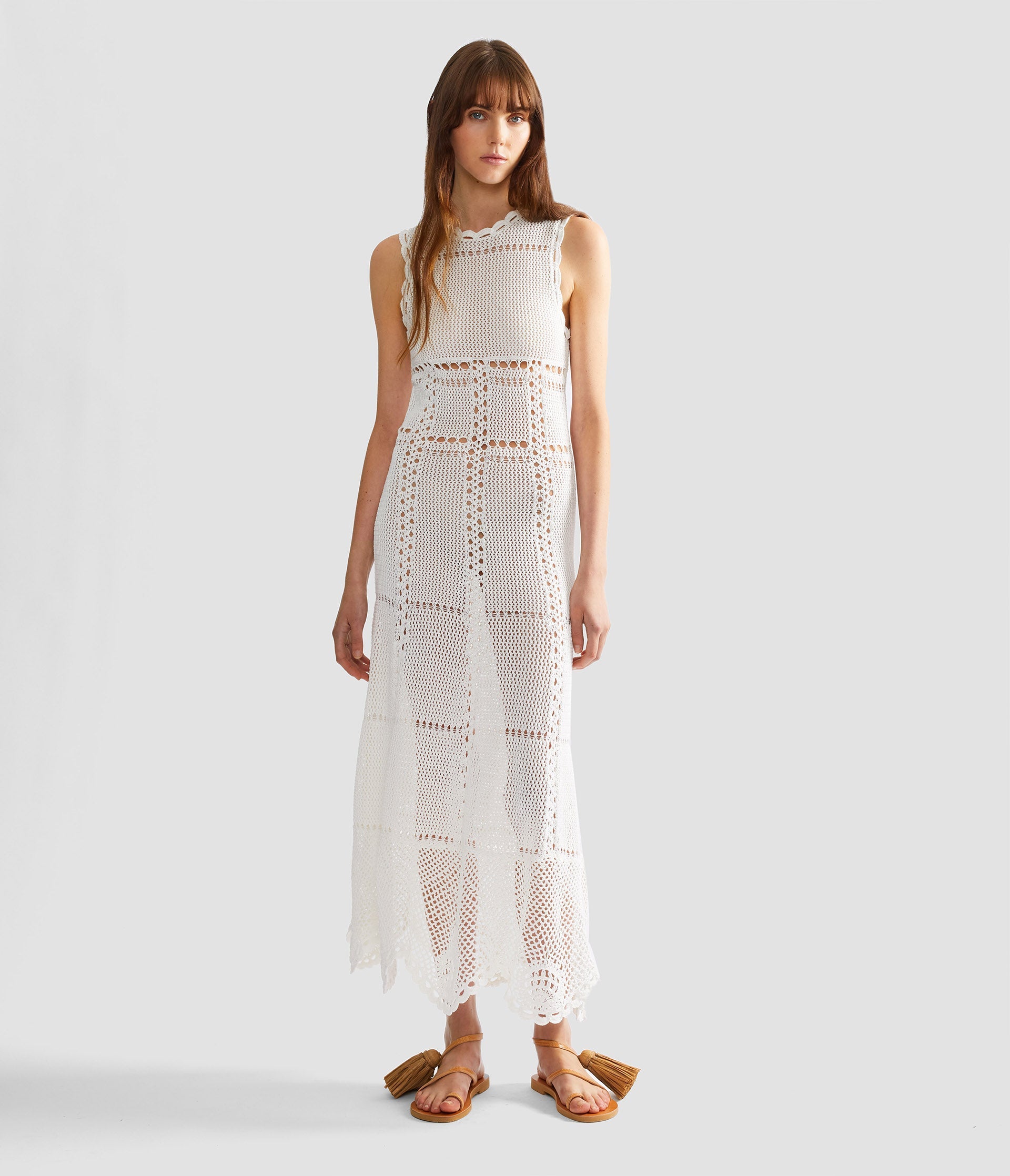 Cotton Crochet Flared Midi Dress