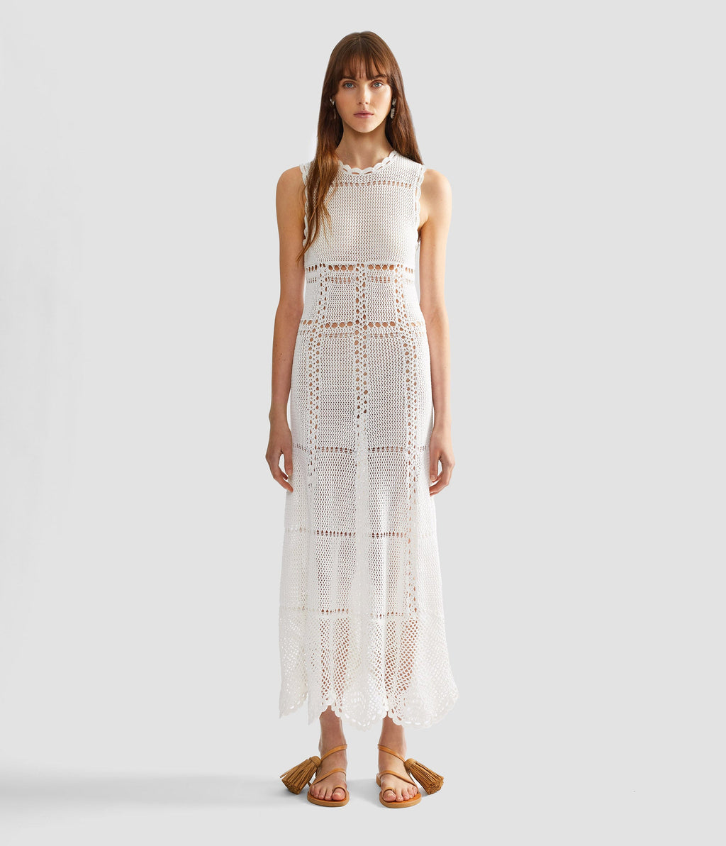 Cotton Crochet Flared Midi Dress