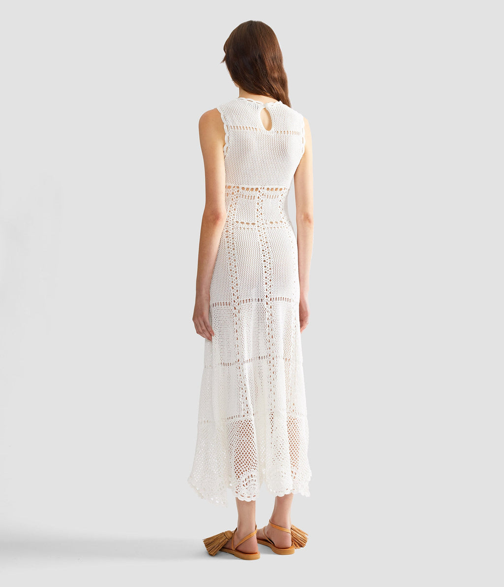 Cotton Crochet Flared Midi Dress
