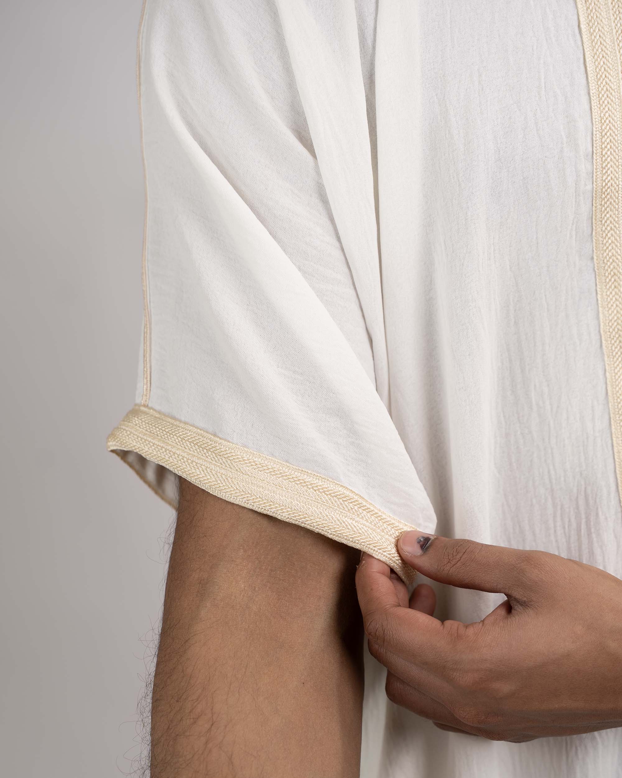 White Gold Moroccan Thobe for Men – hand view | Furqanwear Canada