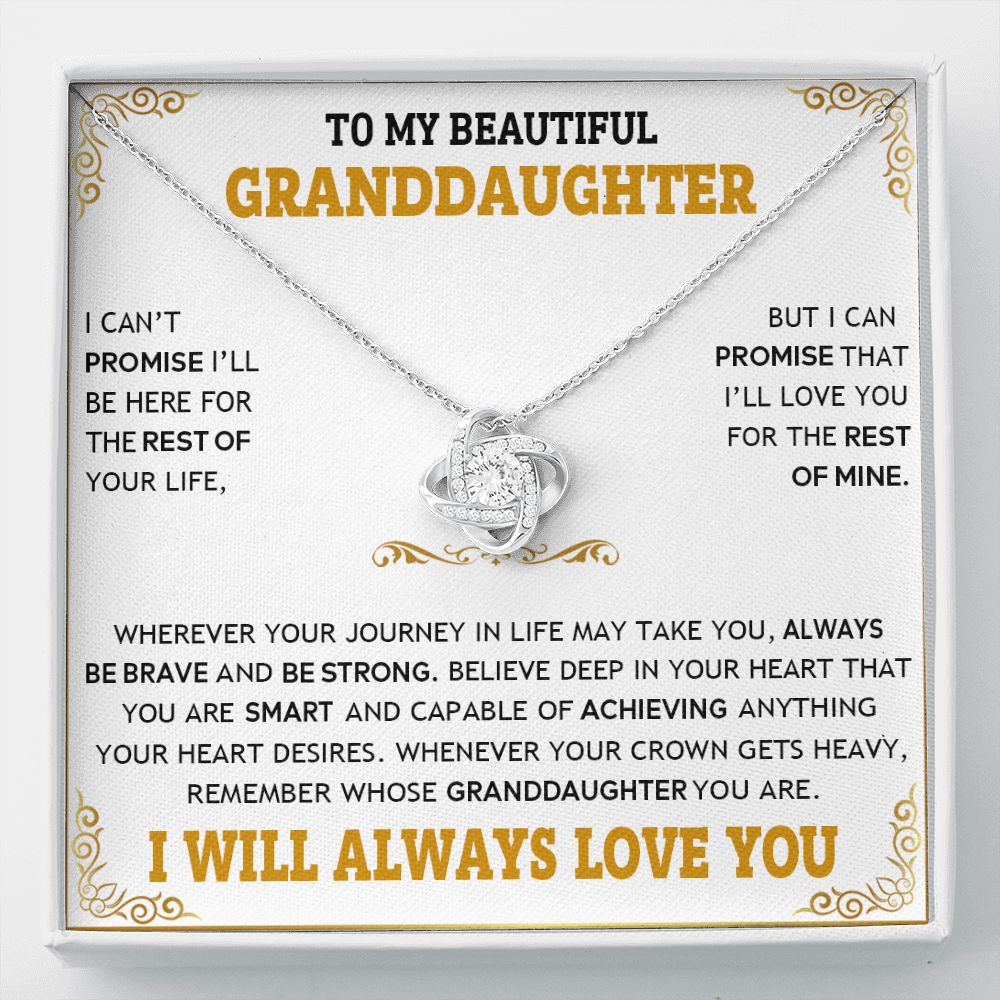 To My Beautiful Granddaughter Necklace From Grandma Grandpa, Jewelry Gift For Granddaughter With Gift Box And  Message Card, Rest Of Your Life Love Knot