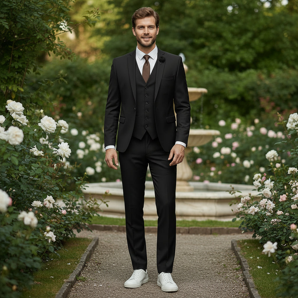 Fashion 3 Pieces Mens Suit Flat Notch Lapel Tuxedos (Blazer+vest+Pants) mens event wear