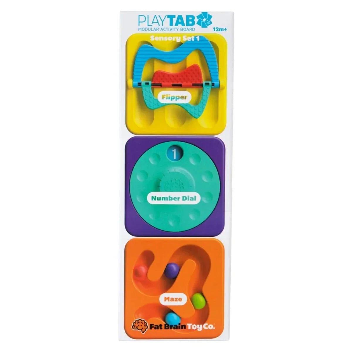 Fat Brain Toys - Playtab Sensory Set of 4 | Flipper, Number Dial, Maze Tile Sensory Toy Fat Brain Toys