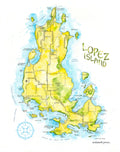 Lopez Island Map Art Print