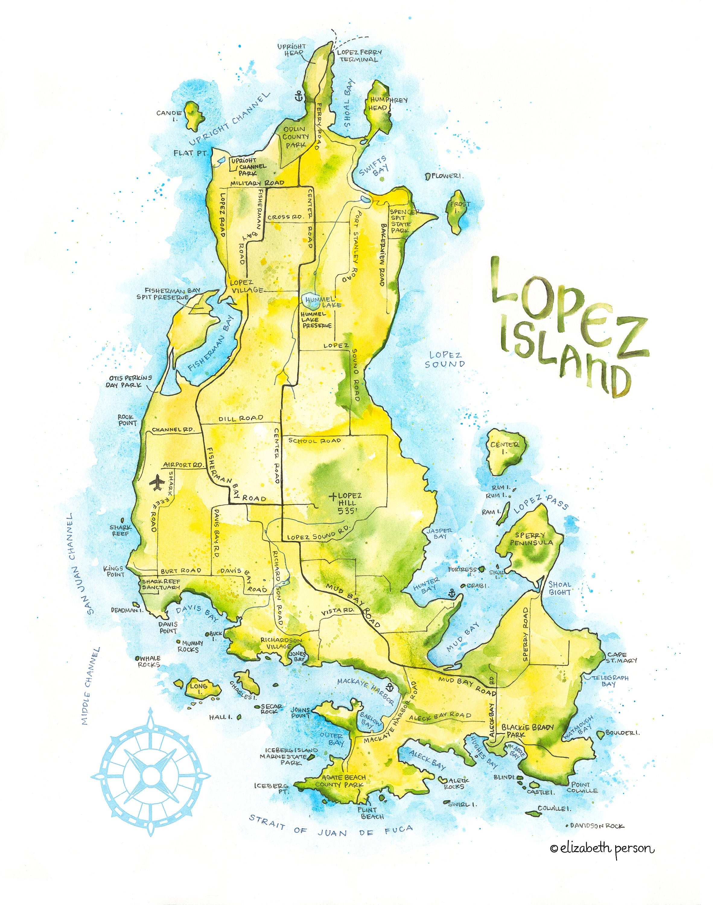 Lopez Island Map Art Print