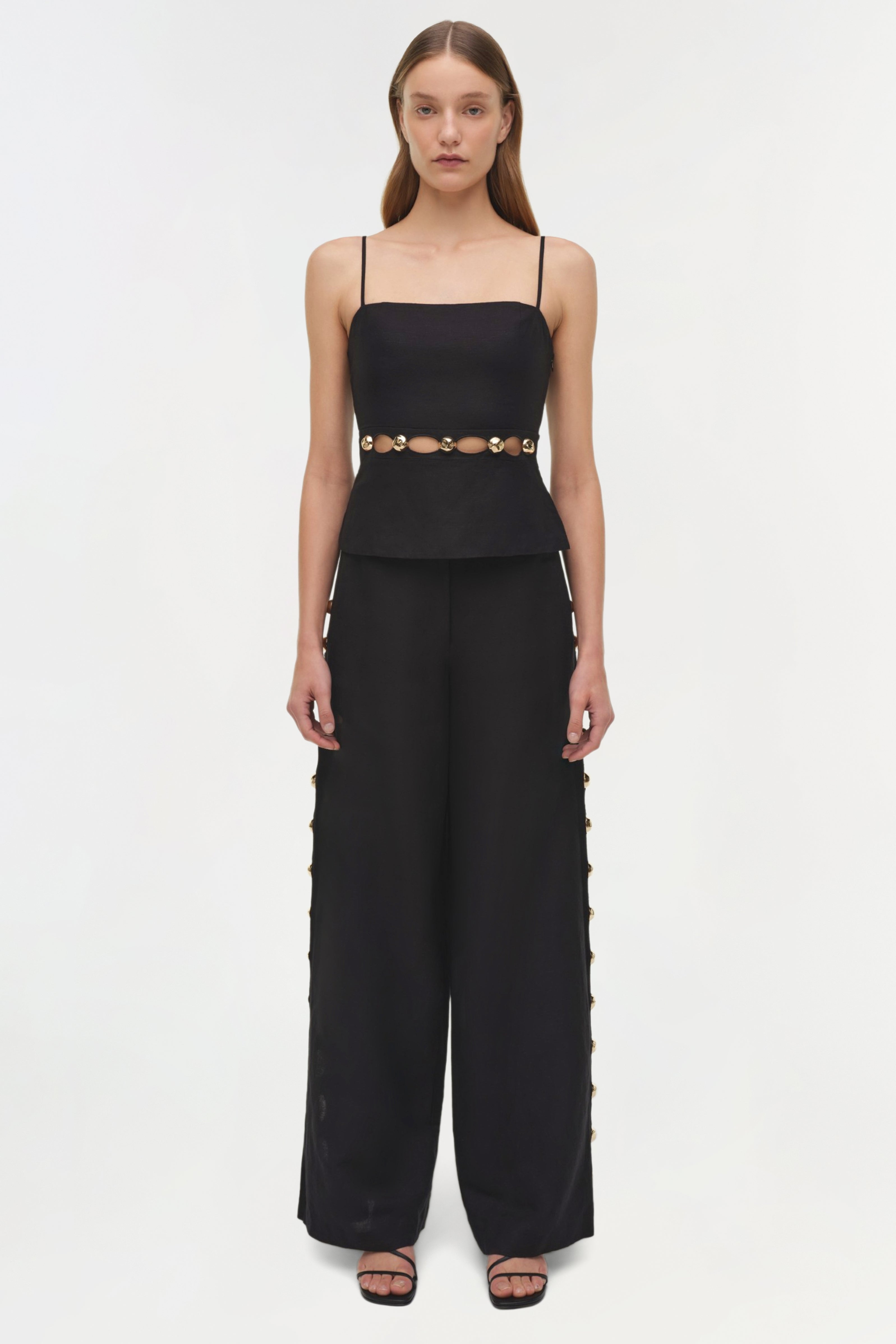 Cayman Studded Linen Wide Leg Pant