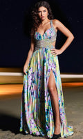 Jovani 38733 - Floral Pleated Long Dress Evening Dresses 00 / Print