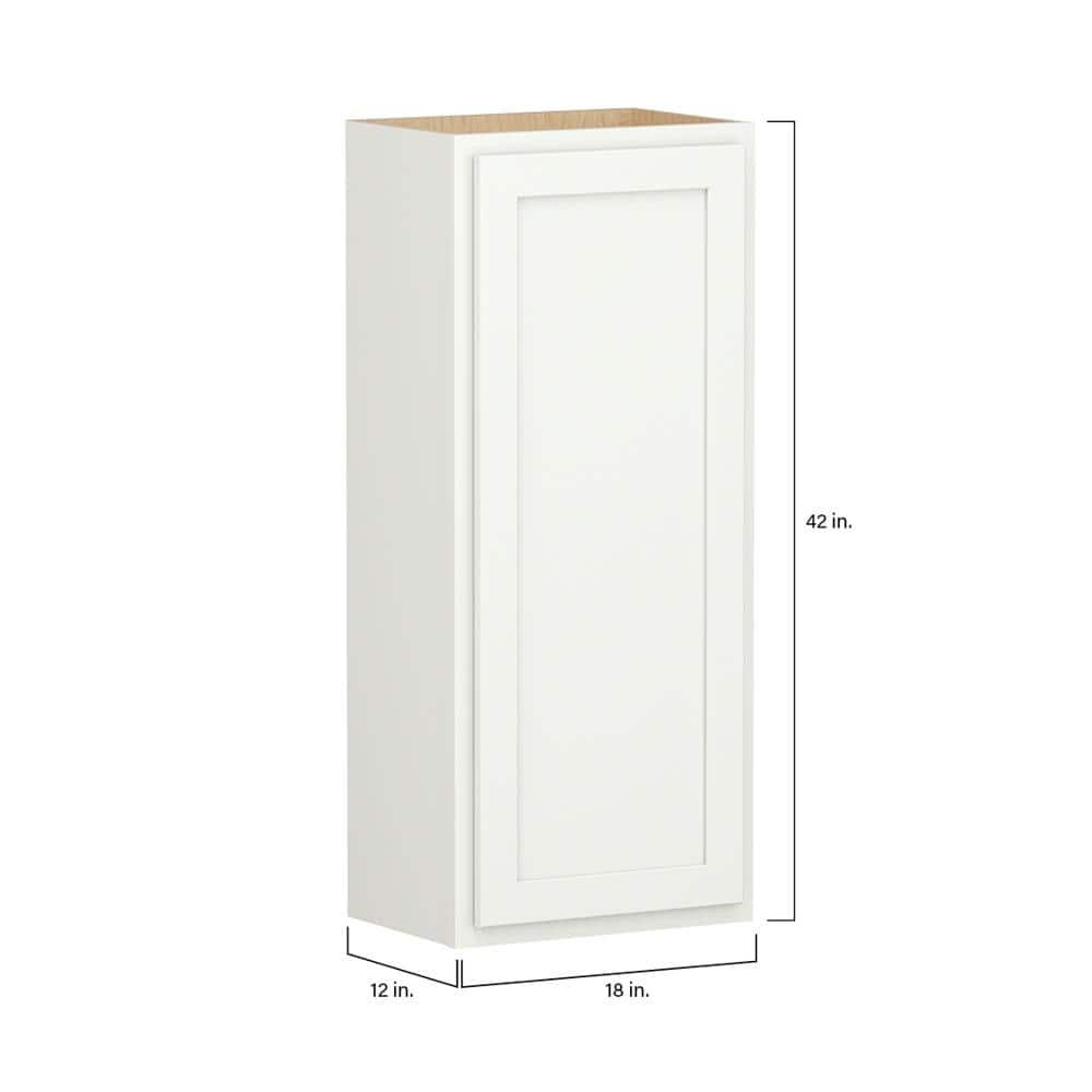 SIMPLY WOODMARK PRO Shaker Partial Overlay 18 in. W x 12 in. D x 42 in. H Plywood Assembled Wall Kitchen Cabinet in Linen White