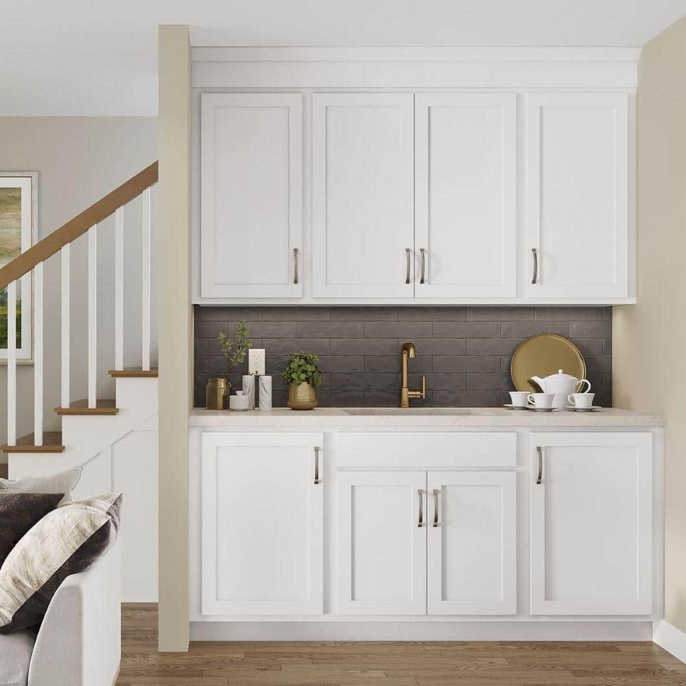 SIMPLY WOODMARK PRO Shaker Partial Overlay 18 in. W x 12 in. D x 42 in. H Plywood Assembled Wall Kitchen Cabinet in Linen White