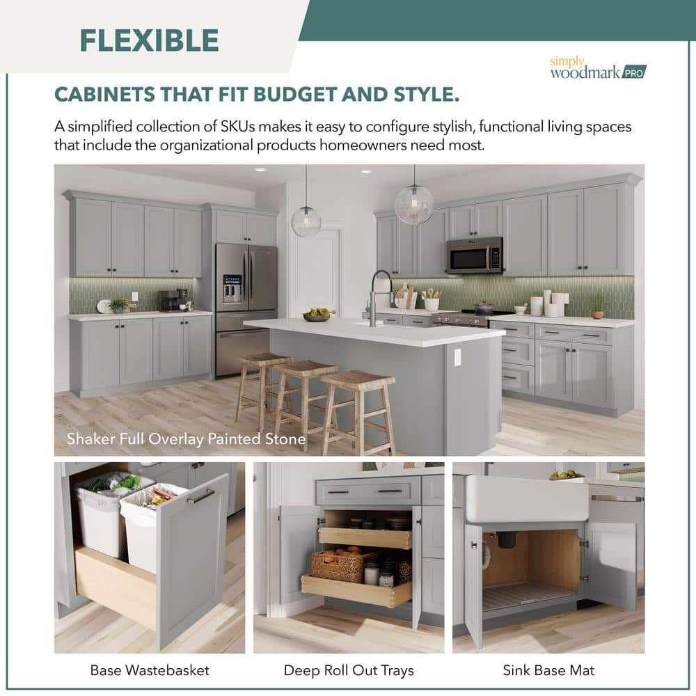 SIMPLY WOODMARK PRO Shaker Partial Overlay 18 in. W x 12 in. D x 42 in. H Plywood Assembled Wall Kitchen Cabinet in Linen White