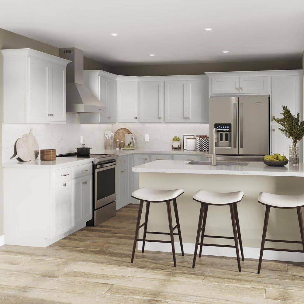 SIMPLY WOODMARK PRO Shaker Partial Overlay 18 in. W x 12 in. D x 42 in. H Plywood Assembled Wall Kitchen Cabinet in Linen White
